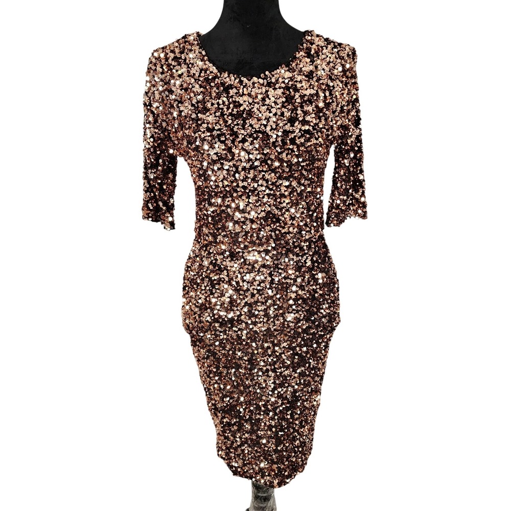 PREMIER AMOUR Size 8 Rose Gold Sequin Bodycon Party Date Night Going Out Dress